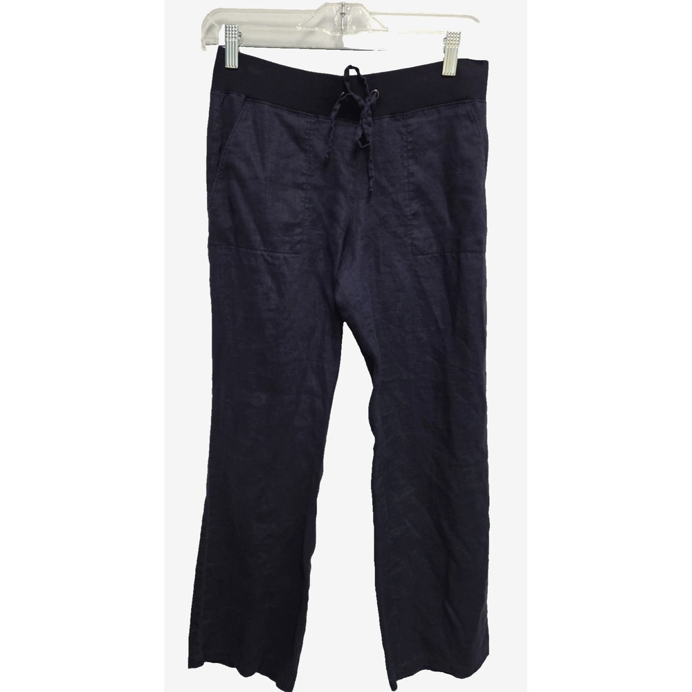 Talbots Women's 100% Linen Drawstring Waist Wide‎ Leg Pants Navy Small Petite